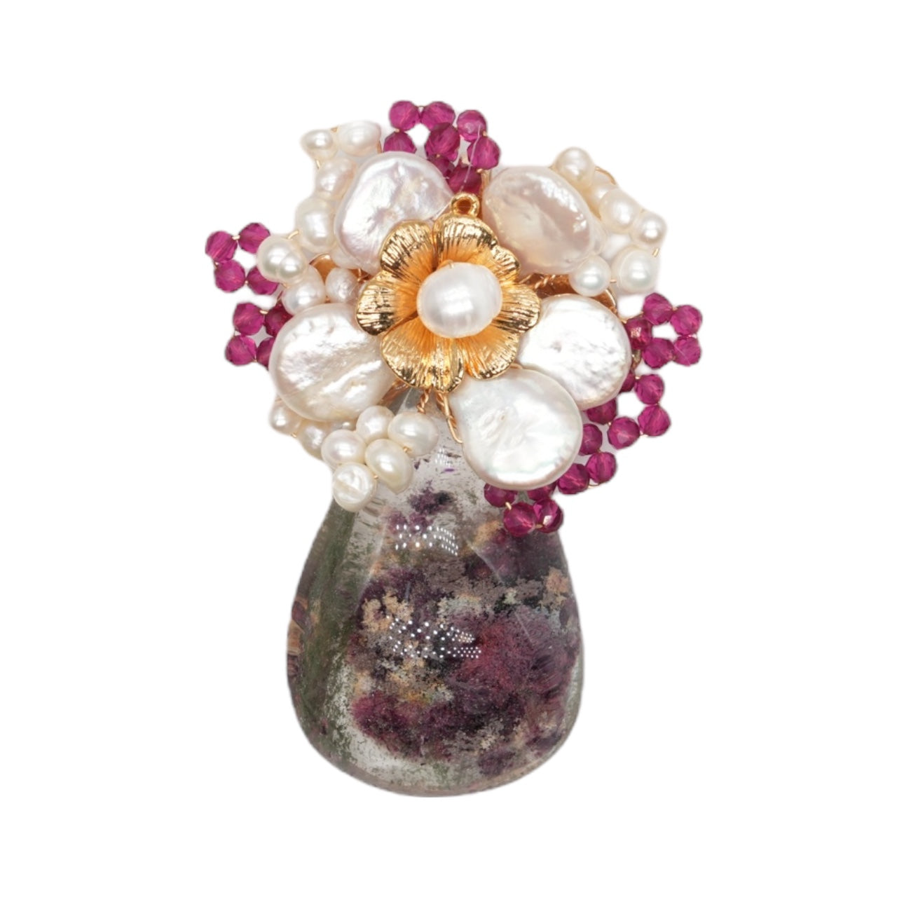 Broche Quartz lodolite violette AAA 8x4 cm