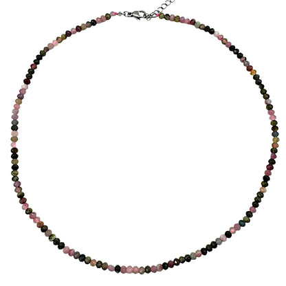 Collier tourmaline multicolore 3x4mm acier inoxydable doré/argenté