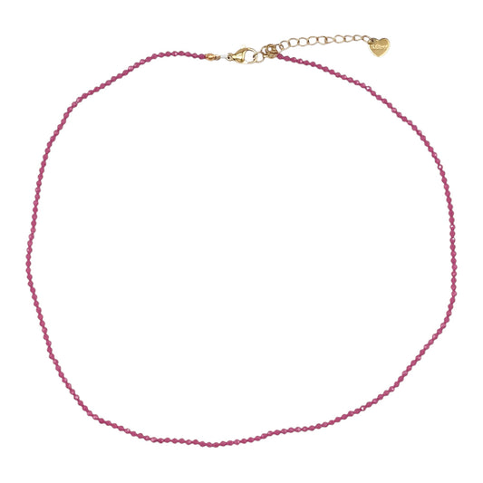 Collier Corindon rouge (Rubis) naturel 2-3mm acier inoxydable doré/argenté (référence 9) - Foliesbijoux