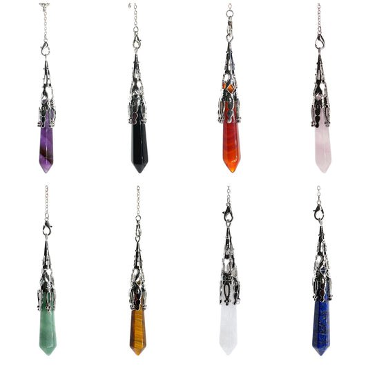 Pendule longue pointe (chaine en 7 chakras) (8 pierres disponible)