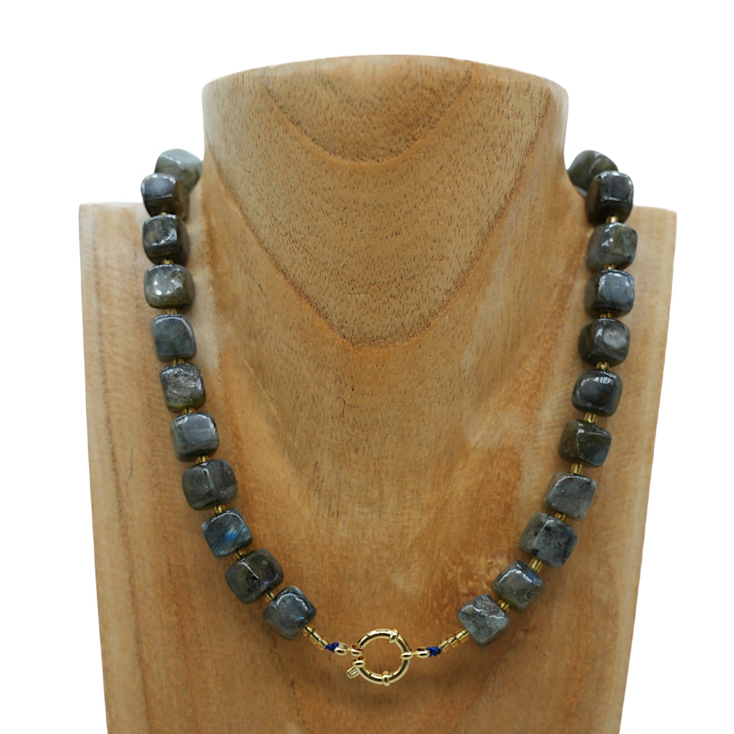 Collier ras de cou 42 cm 10 mm cubique boué acier inoxydable dorée (7 pierres disponibles)