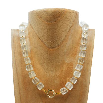 Collier ras de cou 42 cm 10 mm cubique boué acier inoxydable dorée (7 pierres disponibles)