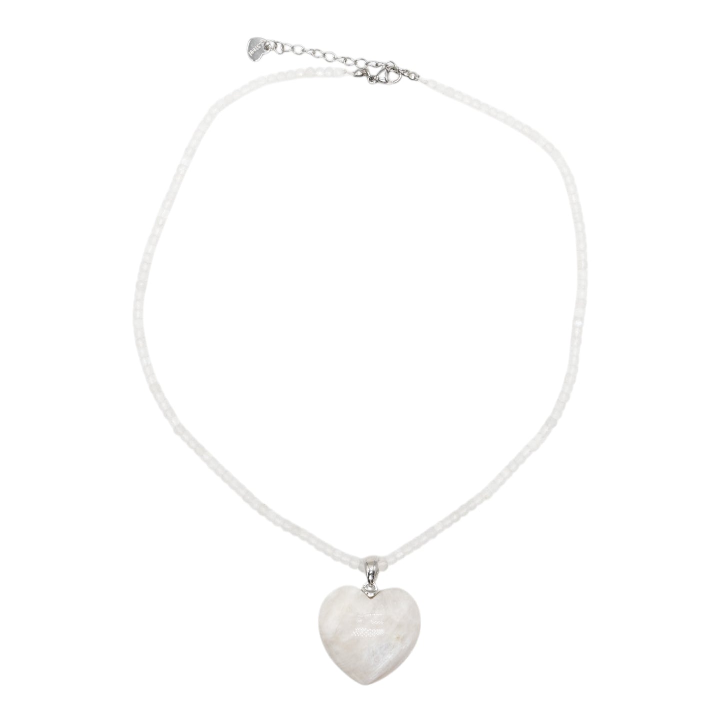 Collier facetté avec pendentif pierre de lune forme cœur acier inoxydable argenté