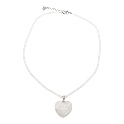 Collier facetté avec pendentif pierre de lune forme cœur acier inoxydable argenté