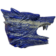 Charger l&#39;image dans la galerie, Tête de Loup en Lapis-lazuli pièce unique 13x9x7,5 numéro TL2
