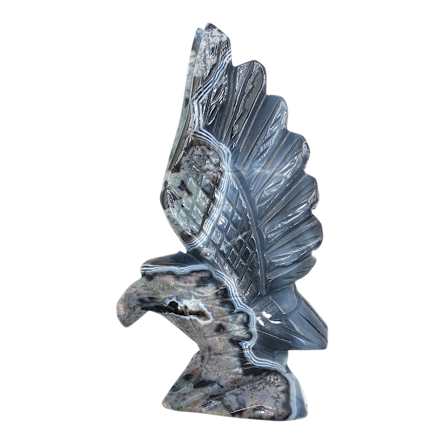 Figurine Aigle en Agate Botswana A+ — 14x8 cm (modèle unique nº1)