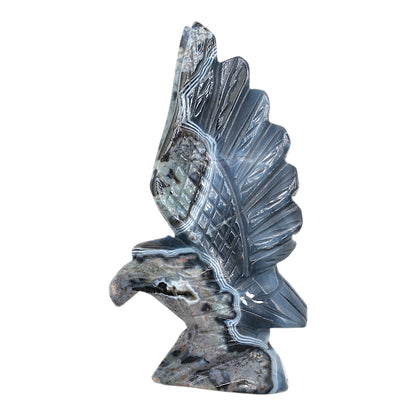 Figurine Aigle en Agate Botswana A+ — 14x8 cm (modèle unique nº1)