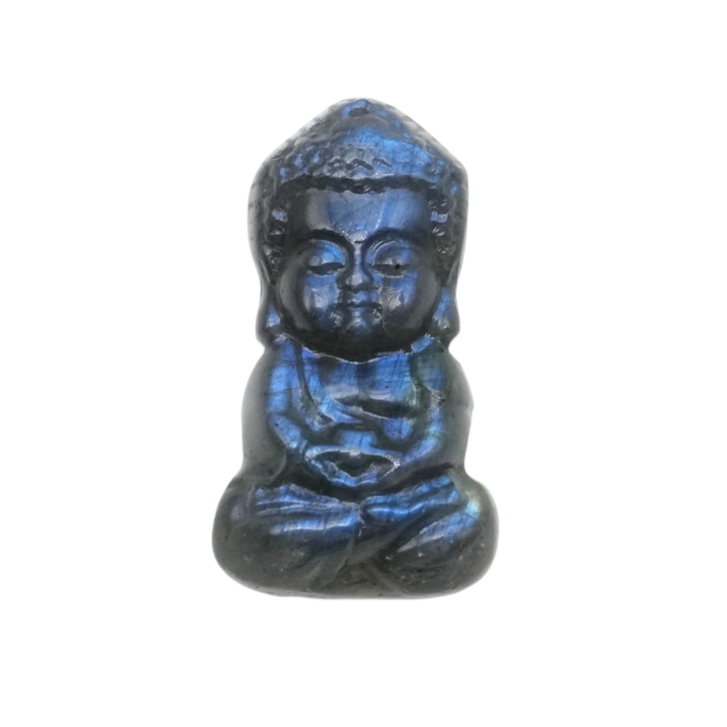 Pendentif plat Labradorite AAA Bouddha percé devant 4 x 2 cm