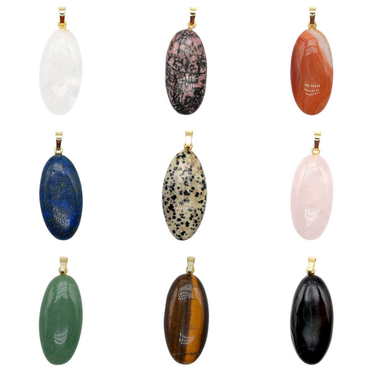Pendentif ovale 20x40 mm (12 pierres disponible) (bélière doré ou argenté incluse)