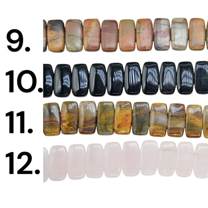Fil de perles rectangulaires à 2 trous en pierre naturelle (14 pierres disponibles)
