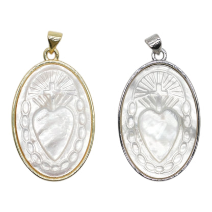 Pendentif oval Sacré-Cœur de Jésus en Nacre (protection spirituelle)