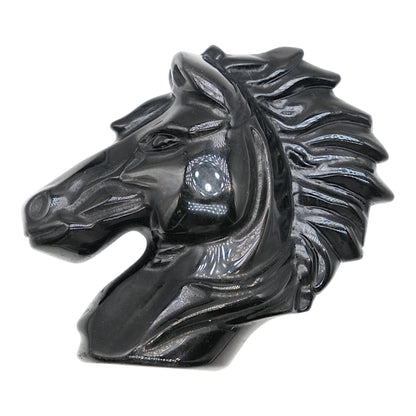 Figurine tête de cheval sculptée Obsidienne noire 10x10x4 cm