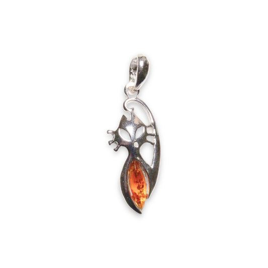 Pendentif ambre & argent forme Chat