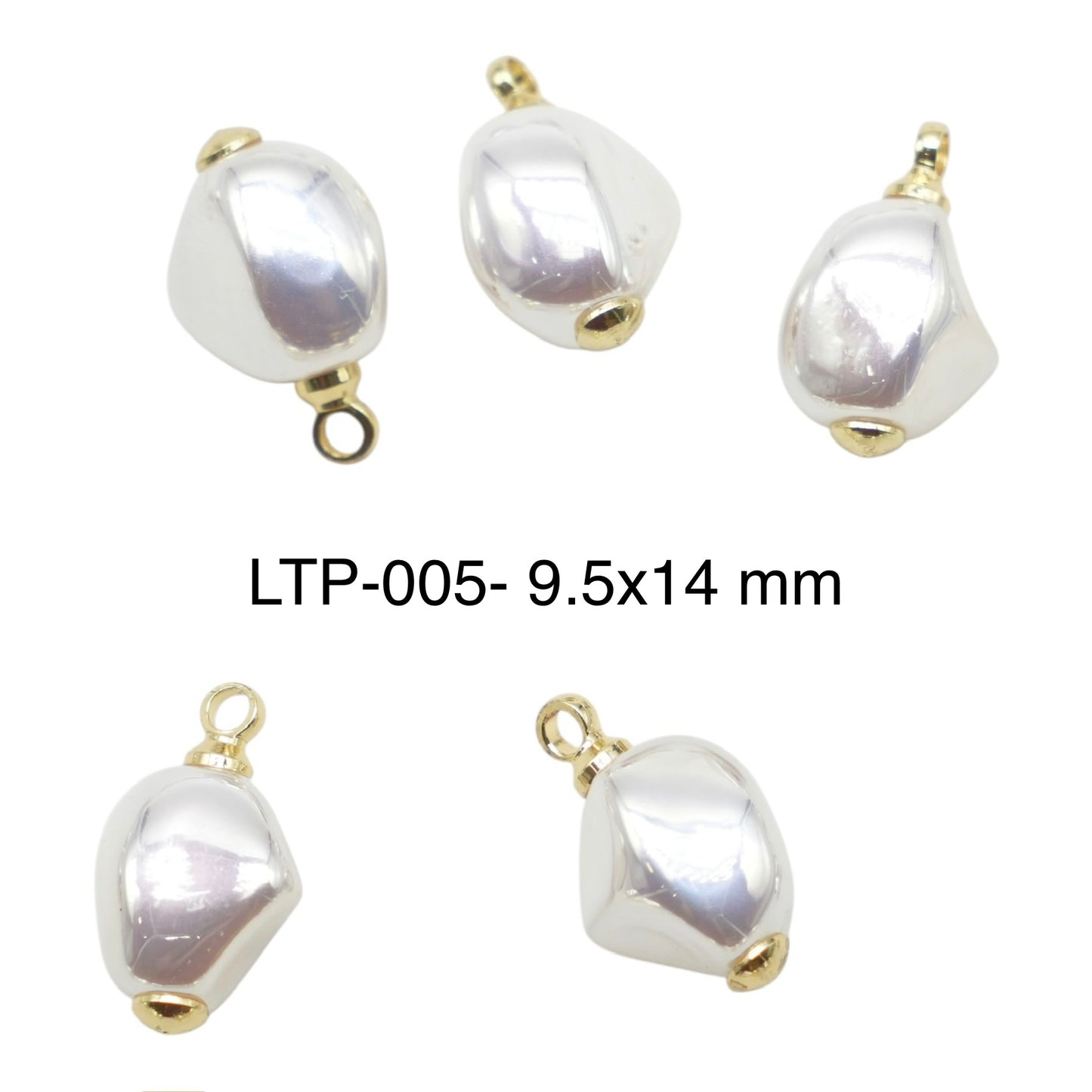 5 Breloques/Pendentifs Perles de Nacre irisée – Finition Laiton Double Rhodié (11 formes disponibles)