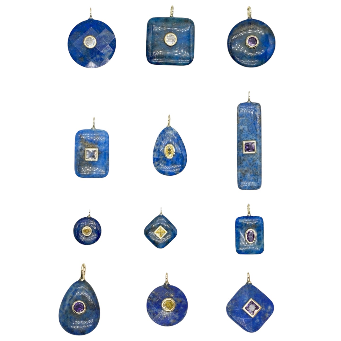 Pendentif en lapis avec pierre Zircon couleur aléatoire (11 formes disponible)