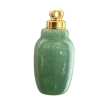 Pendentif fiole Aventurine verte & acier en forme jar pour huile essentielle/parfum