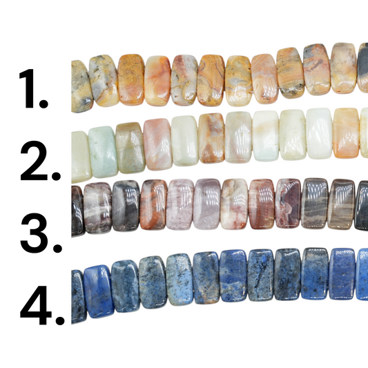 Fil de perles rectangulaires à 2 trous en pierre naturelle (14 pierres disponibles)