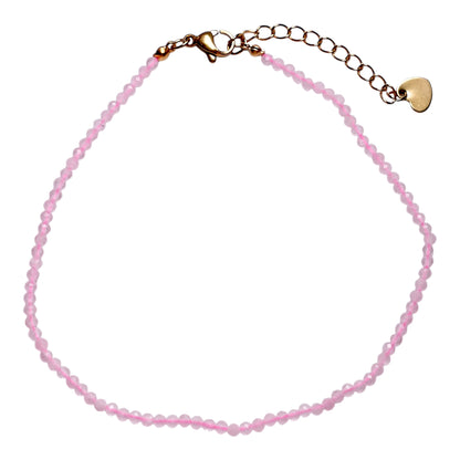 Bracelet/chaine de cheville Quartz rose perle facetté 2-3 mm avec fermoir acier inoxydable