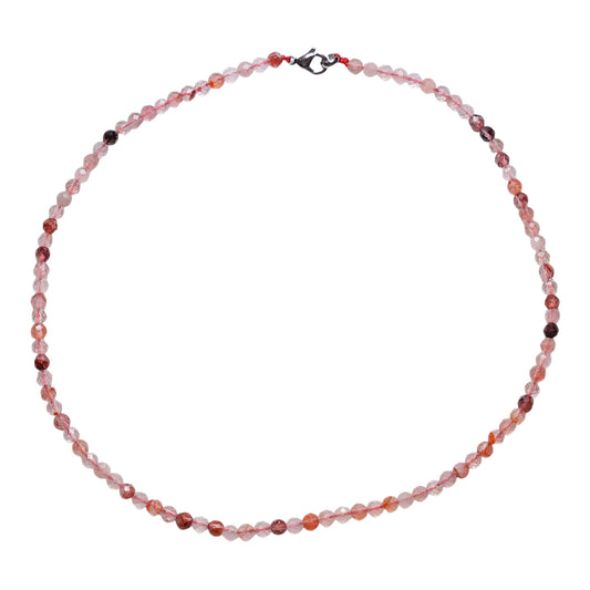 Collier en Quartz hematoide perle facettée 4 mm acier inoxydable argenté