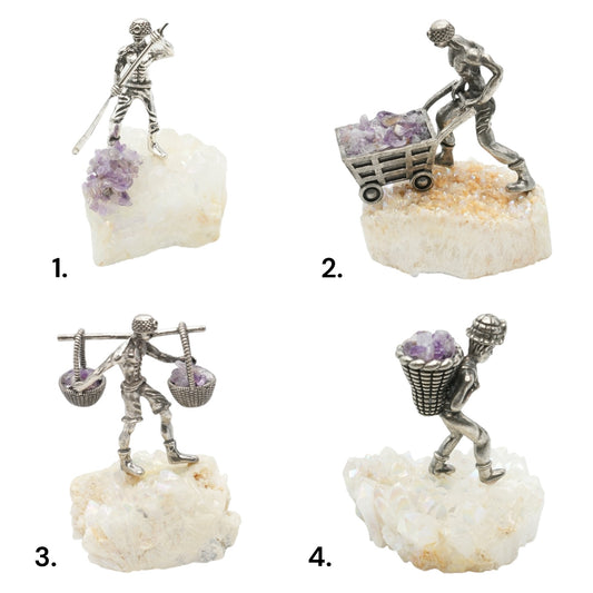 Figurine mineur avec Cristal Aqua Aura & améthyste