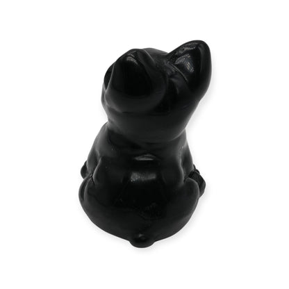 Figurine Bouledogue en obsidienne noire 8x4 cm