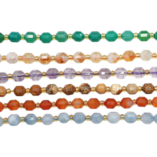 Fil de perle ronde facetté avec perle de rocailles 6 mm (11 pierres disponible) — Référence F2