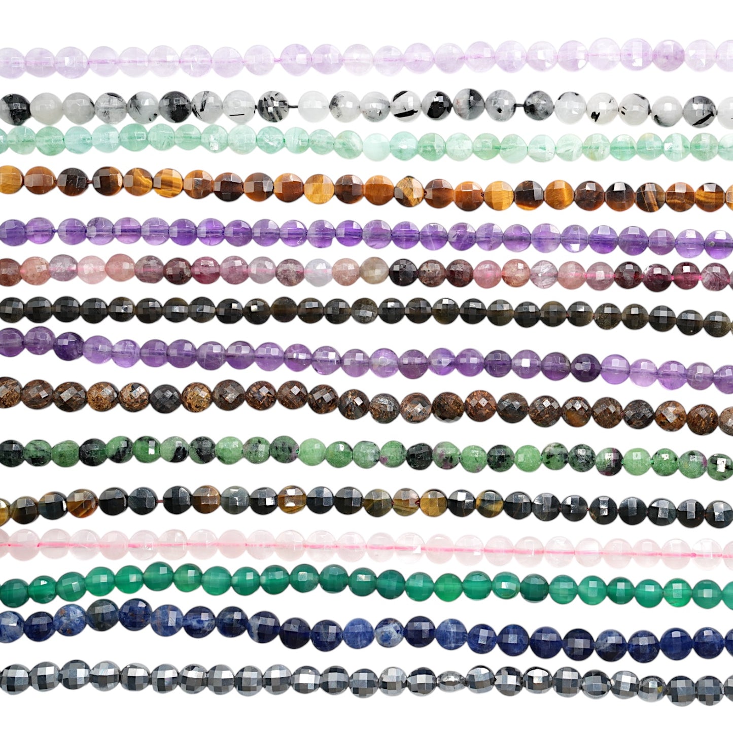 Fil de perle en rond plat facetté 6 mm (15 pierres disponible)