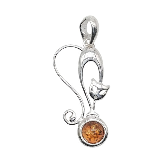 Pendentif ambre & argent chat #3