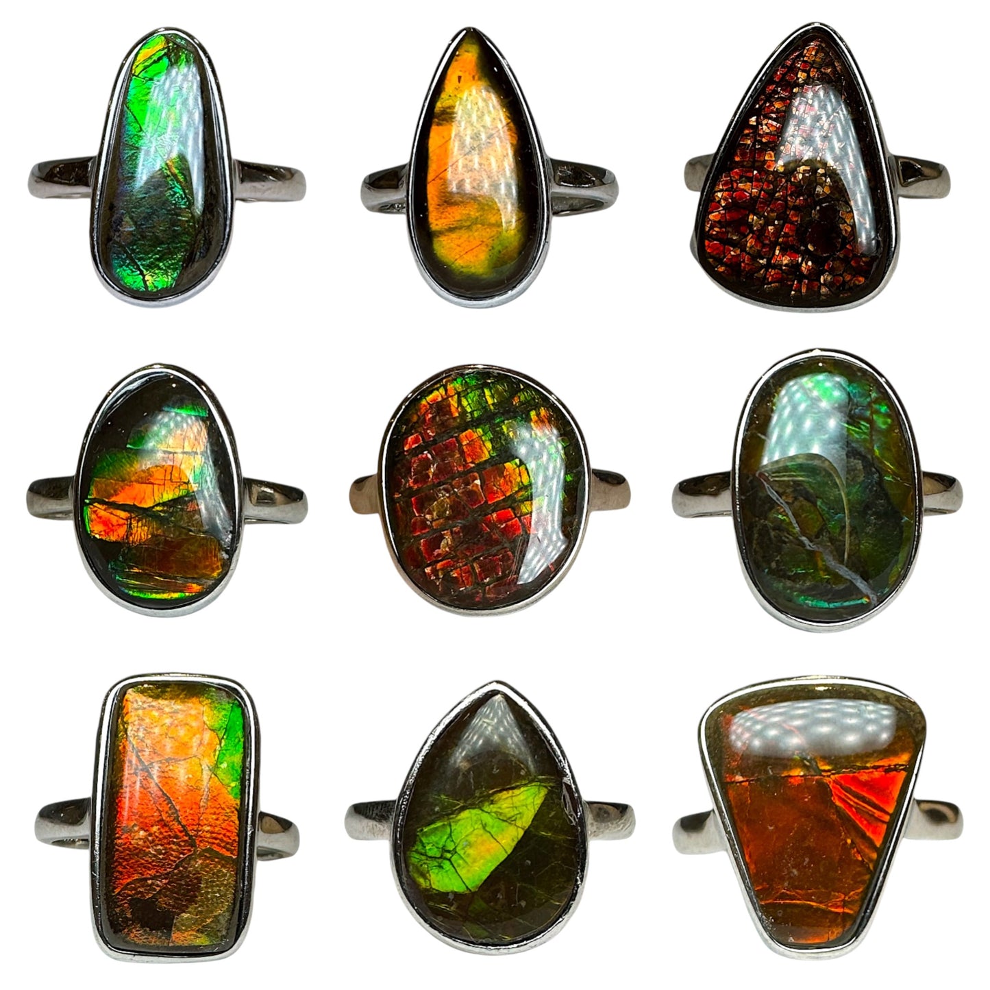 Bague Argent 925 et Ammolite naturelle du Canada