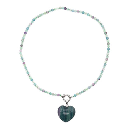 Collier avec pendentif Fluorine multicolore forme cœur acier inoxydable argenté
