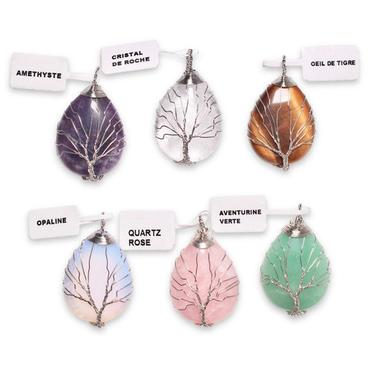 Pendentif en arbre de vie forme goutte argenté - Foliesbijoux