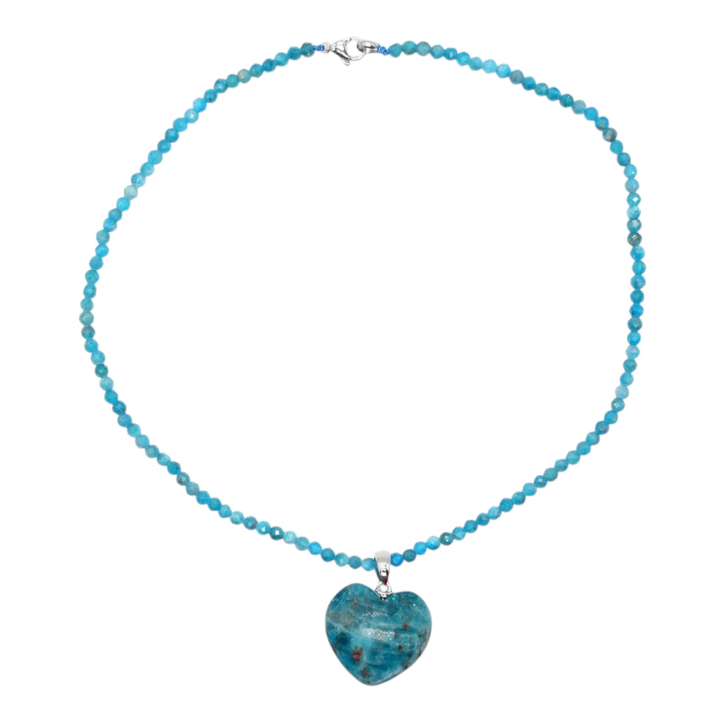 Collier facetté avec pendentif Apatite bleue forme cœur argenté