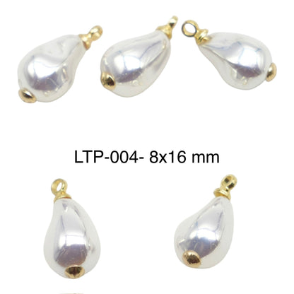 5 Breloques/Pendentifs Perles de Nacre irisée – Finition Laiton Double Rhodié (11 formes disponibles)