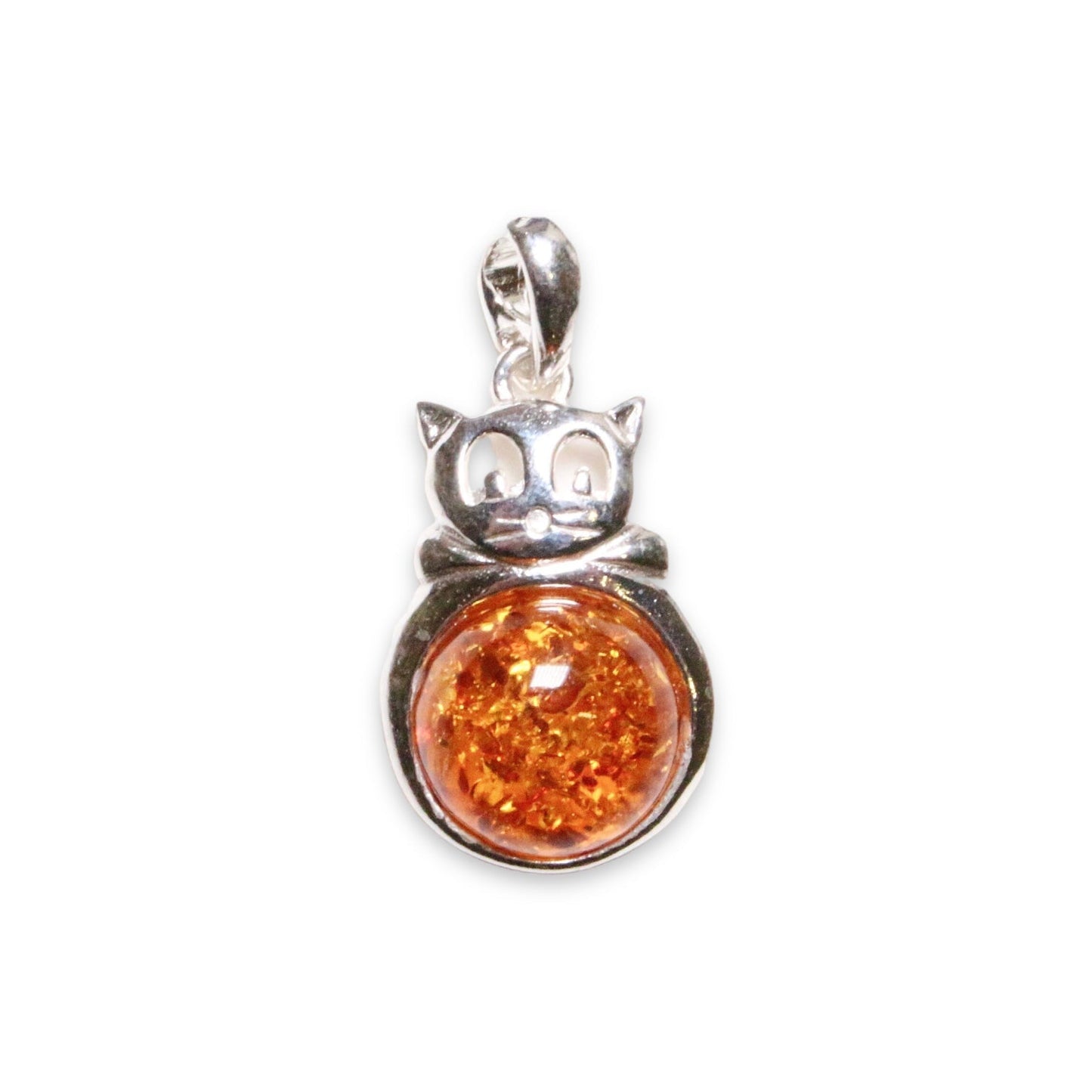 Pendentif ambre & argent forme Chat