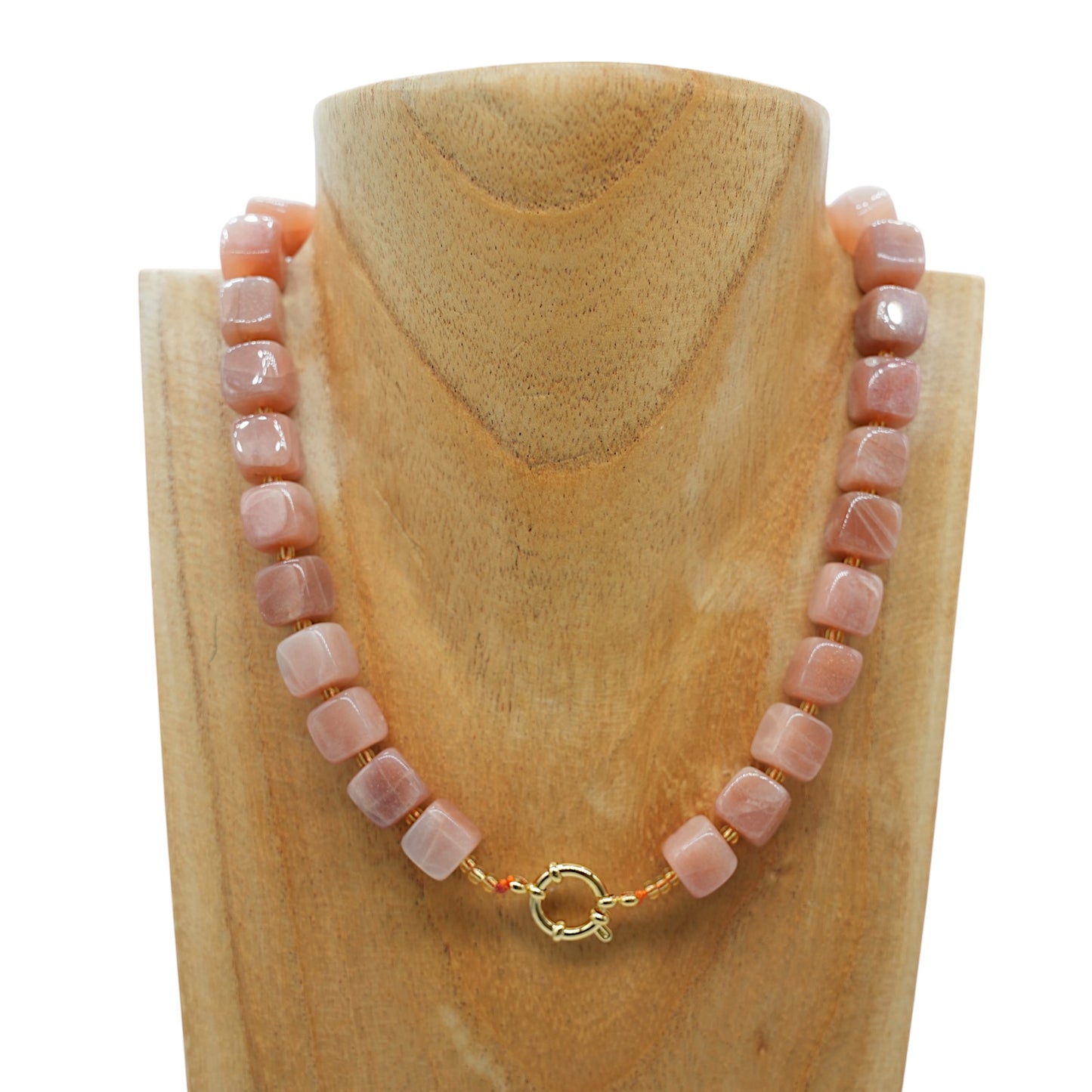 Collier ras de cou 42 cm 10 mm cubique boué acier inoxydable dorée (7 pierres disponibles)