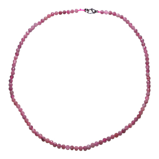 Collier en Tourmaline rose perle facettée 4 mm acier inoxydable argenté