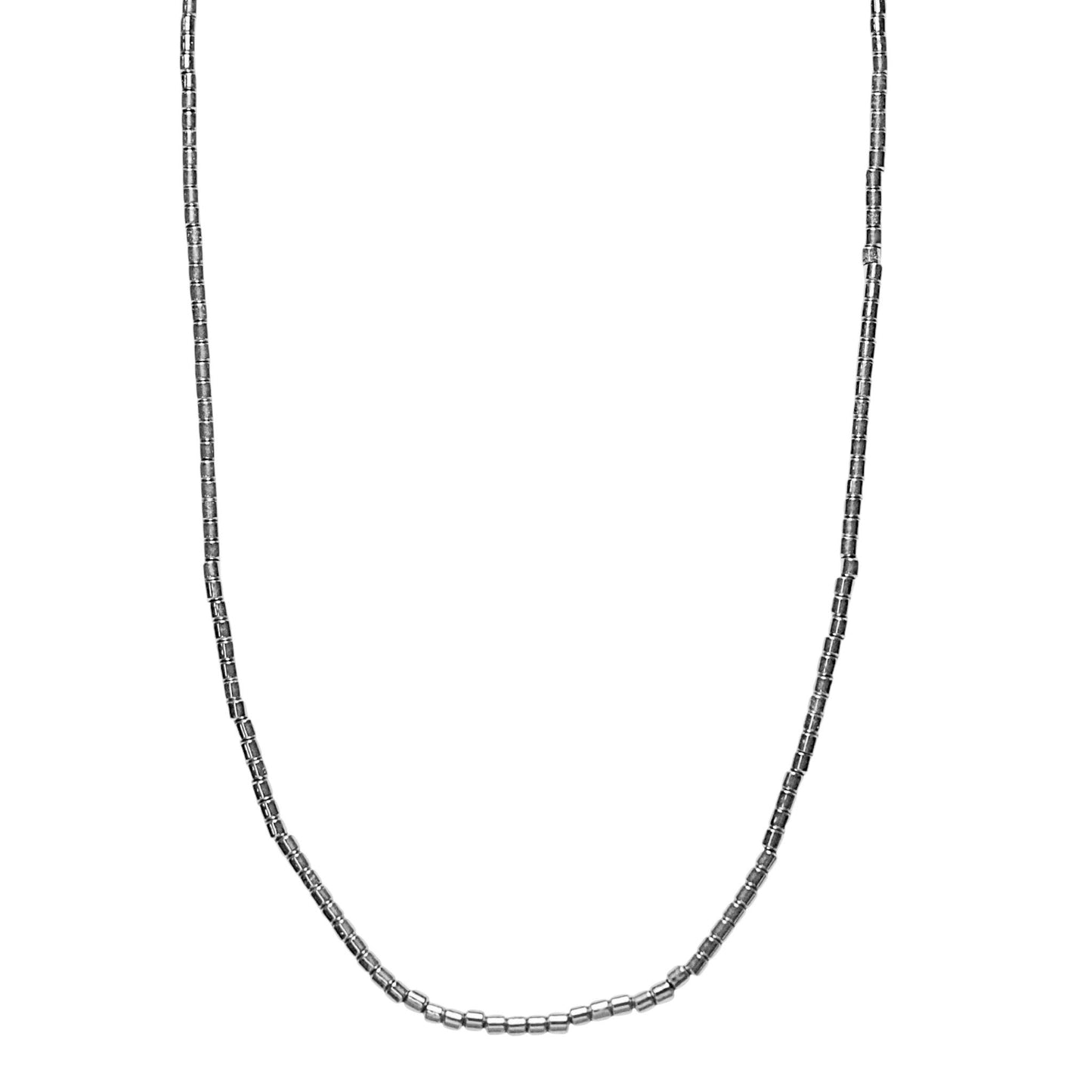 Collier sautoir 70 cm Hématite electroplaquée argenté 3mm CHA-1