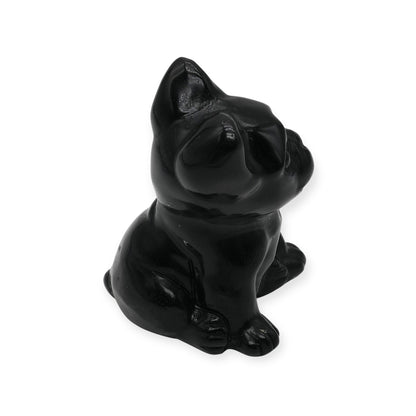 Figurine Bouledogue en obsidienne noire 8x4 cm