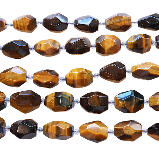 Fil de perle forme libre 18x25 mm ovale facetté Oeil de tigre intercalaire perles de cristal de roche (référence 72)