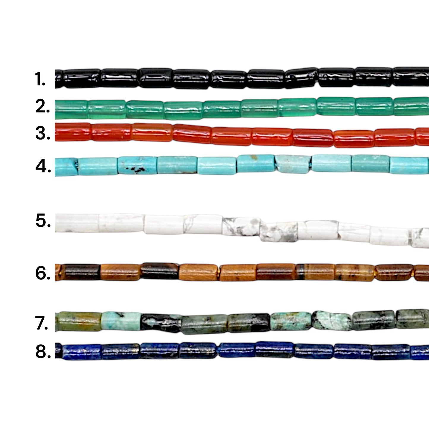 Fil de perles tubes 2x4 mm (8 pierres disponible)