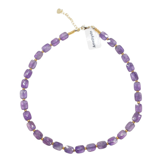 Collier 43 cm 8x10 mm rectangulaire facetté en acier inoxydable dorée (11 pierres disponibles)