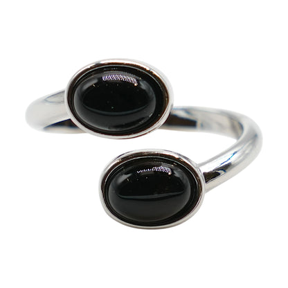 Bague DUO en laiton rhodié & pierre naturelle dorée (Réglable)