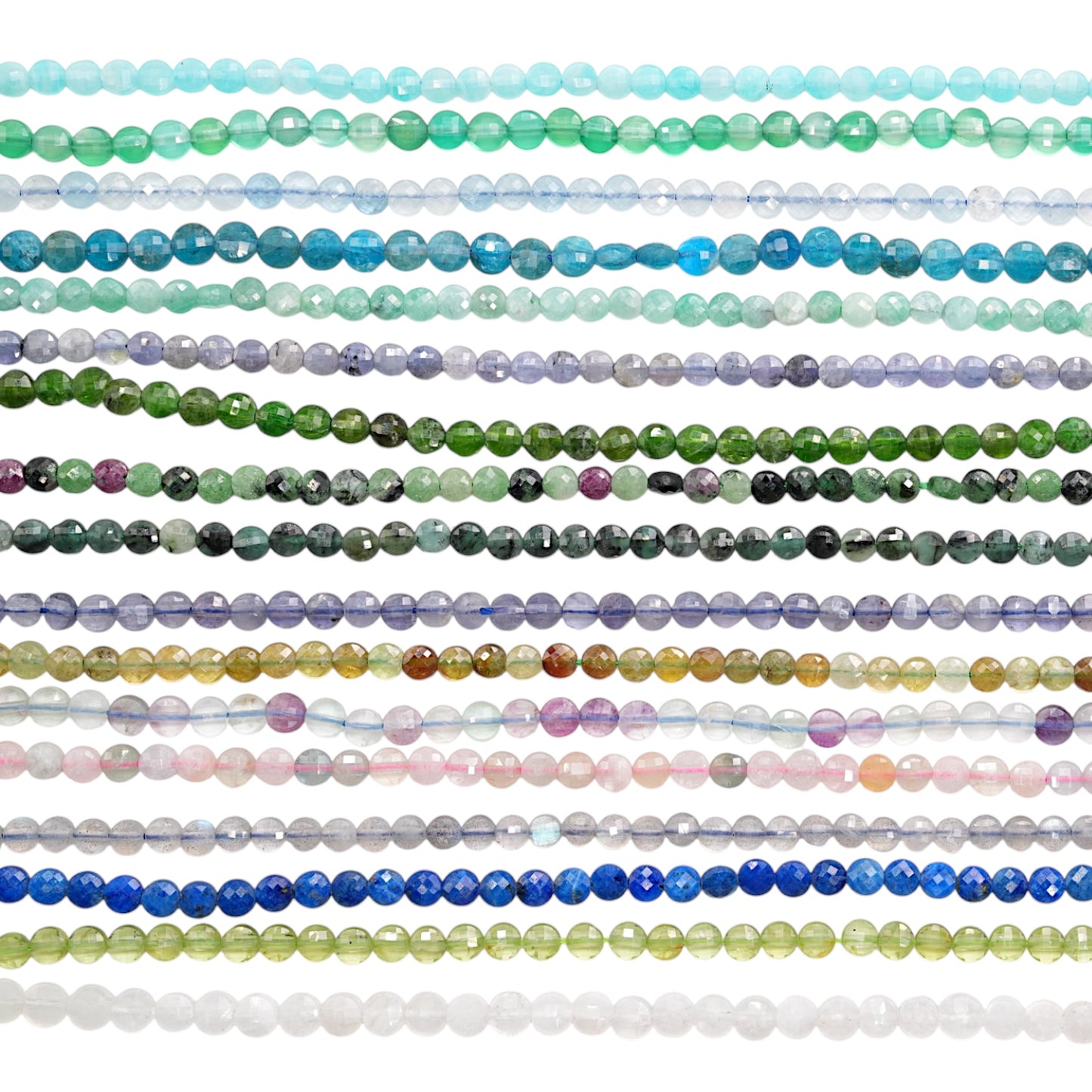 Fil de perle en rond plat facetté 4 mm (27 pierres disponible)