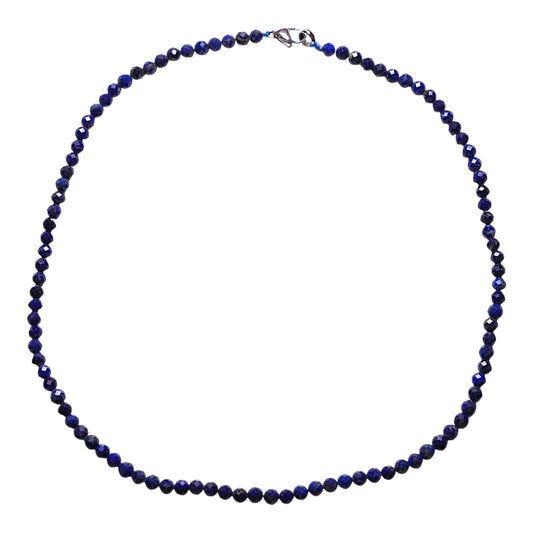 Collier en Lapis perle facettée 4 mm acier inoxydable argenté