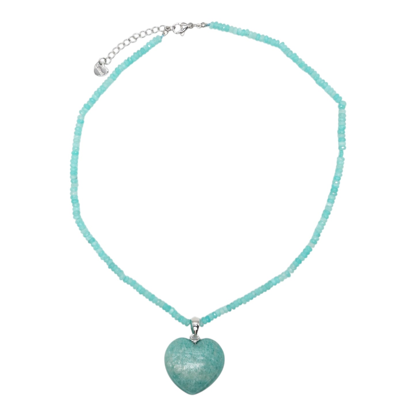 Collier facetté avec pendentif Amazonite forme cœur acier inoxydable argenté