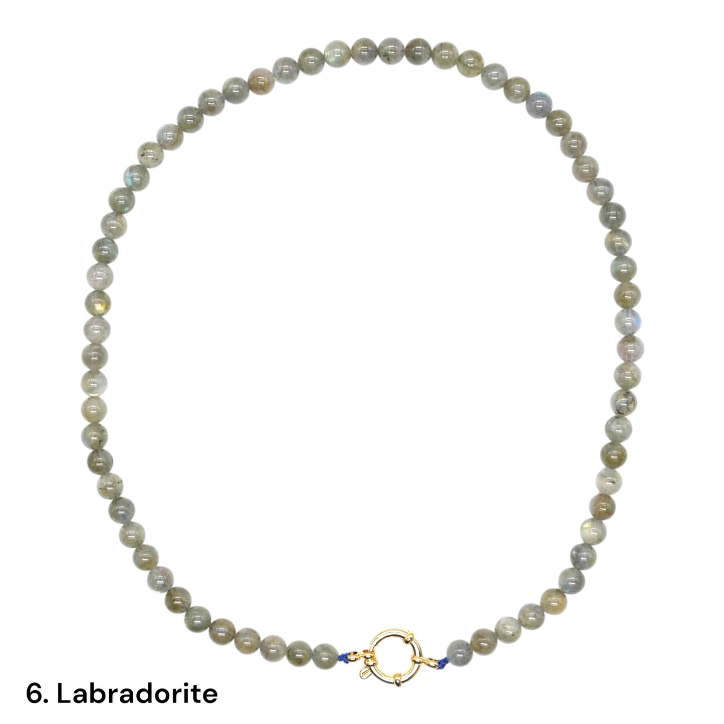 Collier 43 cm 6 mm avec fermoir bouée en acier inoxydable dorée ou argenté (20 pierres disponibles)