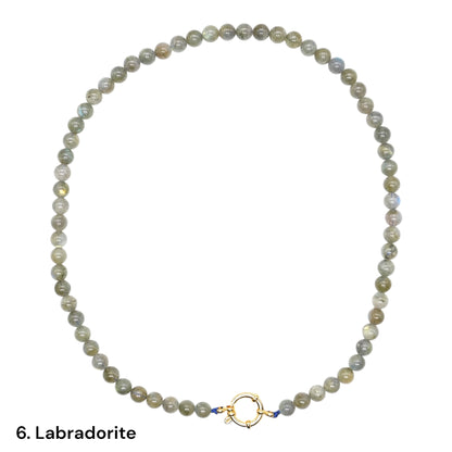 Collier 43 cm 6 mm avec fermoir bouée en acier inoxydable dorée ou argenté (20 pierres disponibles)