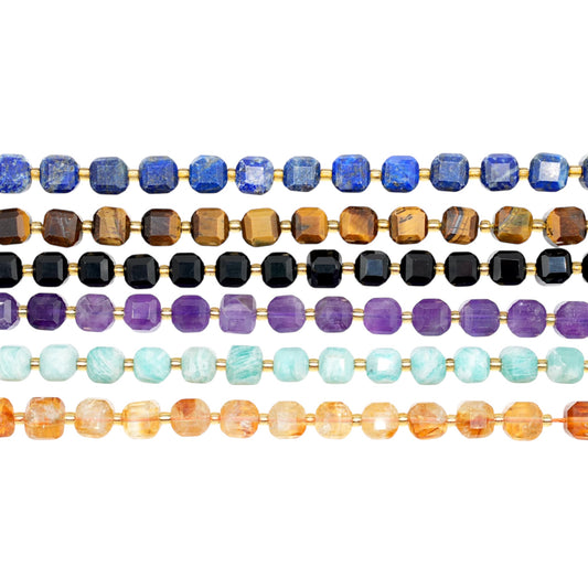 Fil de perles cube au bord arrondie facetté 8x8 mm (6 pierres disponibles)