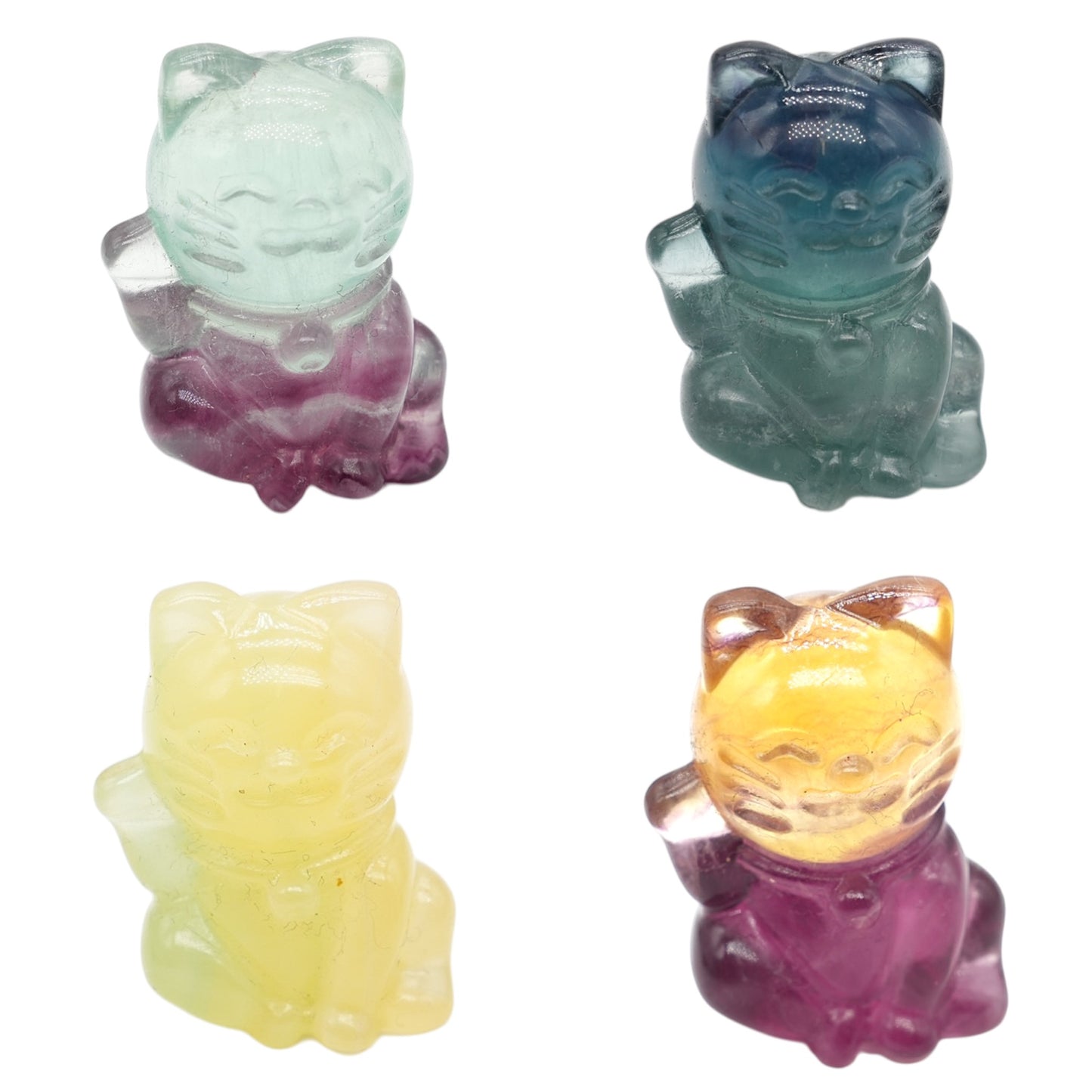 Figurine Chat porte bonheur en Fluorine multicolore