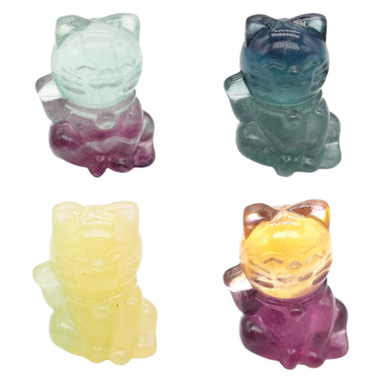 Figurine Chat porte bonheur en Fluorine multicolore